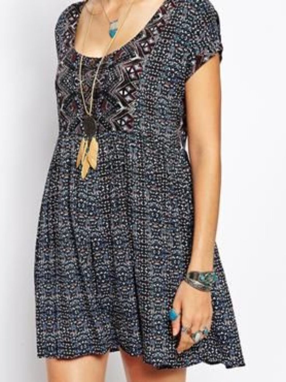 Free People Boho Open Back Mini Dress Rayon Festival Dress Pockets M
